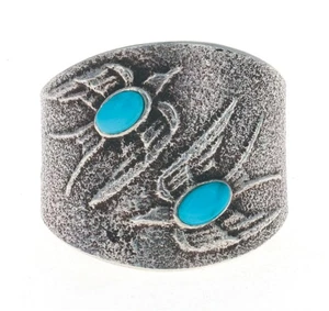 9.5 - Tufa Cast Barn Swallow Ring By Navajo Artist Robert T. Begay - Picture 1 of 5