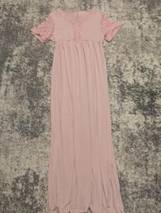 Amazon Maternity Pink Maxi Dress Lace Sleeves - Picture 1 of 4