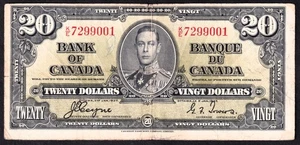 Canada 1937 $20 Twenty Dollar Banknote Coyne - Towers K/E 7299001 - Picture 1 of 2