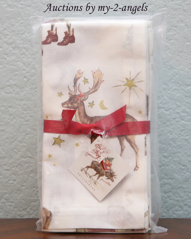 S/4 NUEVO Juego de servilletas de cena Pottery Barn SILLY STAG Navidad vacaciones renos Foto 1 de 1