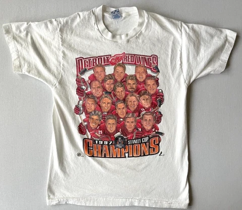 VTG Detroit Red Wings Salem 1997 Stanley Cup Caricature Shirt Sz M USA NHL Cover