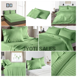 100% Cotton 1000 Thread Count Moss Stripes Choose Sheets OR Duvet Covers - Picture 1 of 23