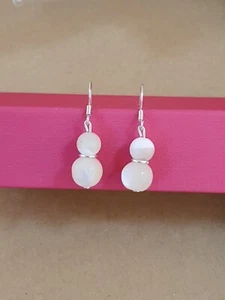 Damen Ohrringe Perlmutt Edelstein D12mm und 8 mm 925 Silber Elfenbein Weiß - Bild 1 von 4