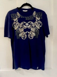 VERSACE Navy Cotton Front Print Genuine Designer T-shirt Top Small 40” Chest - Picture 1 of 7
