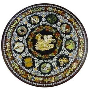36" Round Black Marble Table with warrior  Inlay – Handmade Geometric Art - Picture 1 of 17