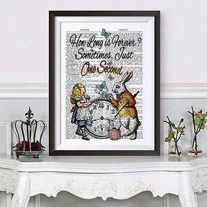 ALICE IN WONDERLAND Póster Impreso Blanco Conejo Lewis Carrollo DICCIONARIO Imagen - Imagen 1 de 2