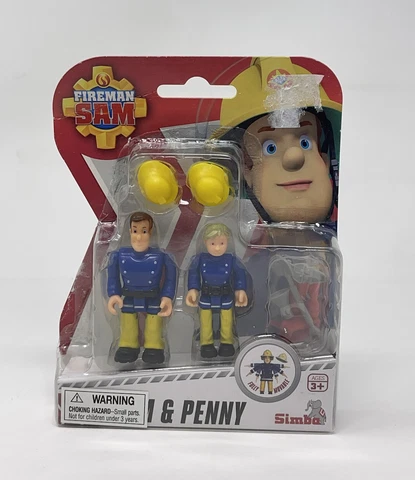 Simba Fireman Sam: SAM & PENNY - 2 Figures Accessories Hats Tools, New in Box Cover