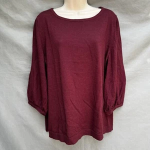 Talbots Burgundy Red 100% Merino Wool Puff Sleeves Top Blouse  Pullover Sz XL - Picture 1 of 4
