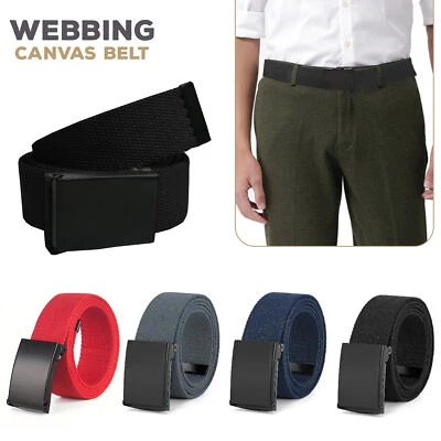 Unisex Algodón Trenzado Lona Cinturón Hebilla Estilo Militar Ajustable Fit Mens - Imagen 1 de 4
