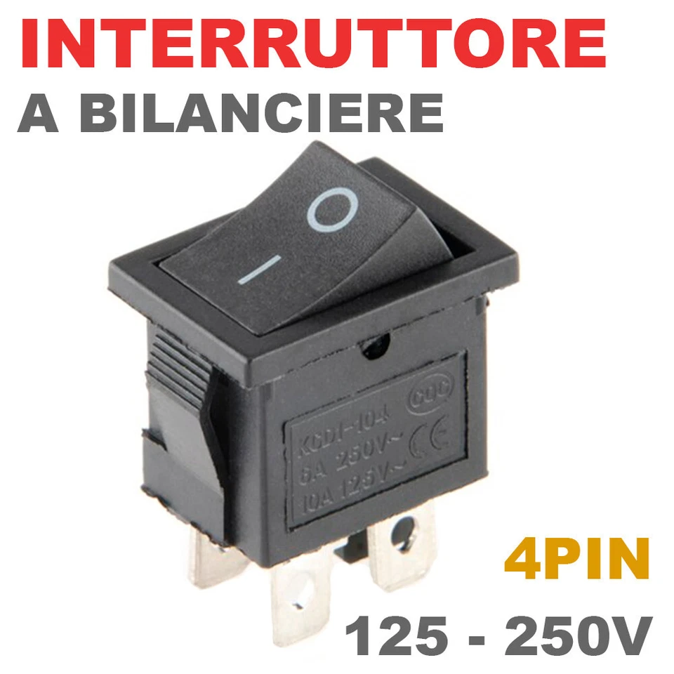 INTERRUTTORE A BILANCIERE BIPOLARE DA INCASSO ON-OFF  125V - 250V 10A/6A NERO - Image 1 of 4
