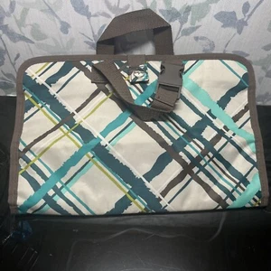 Thirty One Folding Travel Cosmetic Jewelry Hanging Bag Case Color Sea Plaid - Picture 1 of 9