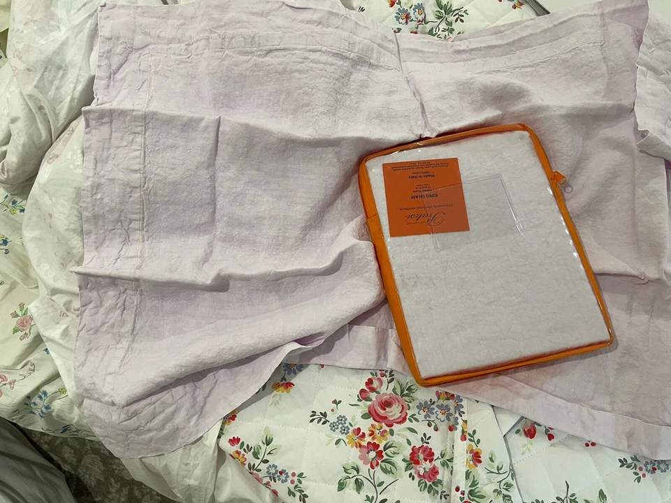 Pratesi Italia Nuevo 2 piezas King Shams 100% Lino Lavado Lila Foto 1 de 4