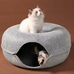 Kittens Round Felt Cat Tunnel Cave Nest Removable with Zipper 