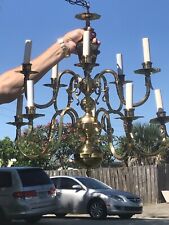 Vintage Solid Brass Large Heavy 9 Arm Williamsburg Colonial Chandelier