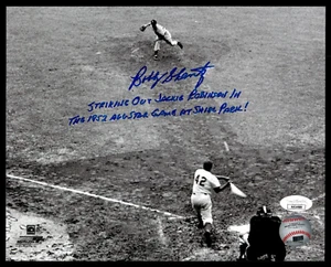 BOBBY SHANTZ SIGNED 8X10 STRIKING OUT JACKIE ROBINSON IN 1952 ALL STAR GAME JSA - Picture 1 of 2