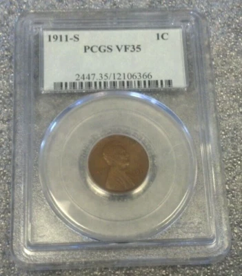 1911-S LINCOLN WHEAT CENT PCGS VF35 (2894) - Image 1 of 4
