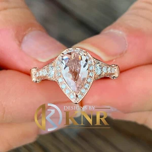 14K ROSÉGOLD BIRNE NATÜRLICHER MORGANIT UND DIAMANT VERLOBUNGSRING BRAUT 2,50CT - Bild 1 von 9