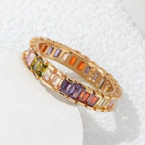 Unique Square Garnet Amethyst Peridot Morganite Rose Gold Plated Ring Size 6~10 - Picture 1 of 5