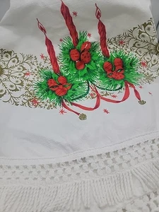 Vintage Mid Century MCM Weihnachten Tischdecke Kerze glänzend Brite Ornamente Fransen - Bild 1 von 5