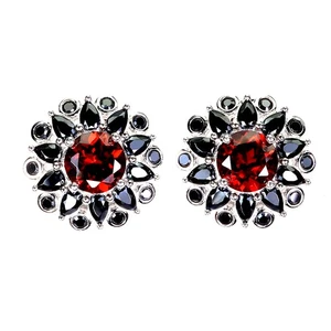 925 Sterling Silver Earrings Round Mozambique Garnet 6mm Spinel Gemstone - Picture 1 of 14