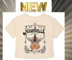 Wonder Nation Girls size XL 14-16 Nashville Guitar Graphic Tee Cream Cropped NEW - Picture 1 of 13