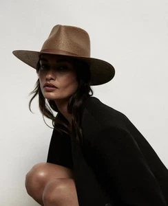 Janessa Leone Womens Sherman Packable Straw Fedora Sun Hat Brown Size Large - Picture 1 of 16