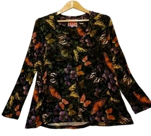 Johnny Was Midnight Mariposa Swing T-Shirt Schwarz Schmetterling Langarm Oberteil Gr. L - Bild 1 von 8