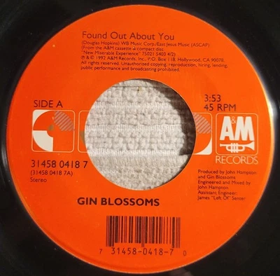 Gin Blossoms "Found Out About You / Hey Jealousy" strong VG+ Foto 1 de 3