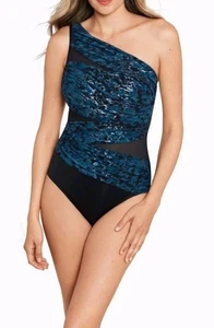 Miraclesuit Titania Jena One Piece Blue / Black Swimsuit - size 10 - retail $184 - Picture 1 of 4