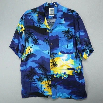 Ocean Current Shirt Mens Large Hawaiian Rayon Palm Trees Aloha Tropical Pocket - Image 1 of 4