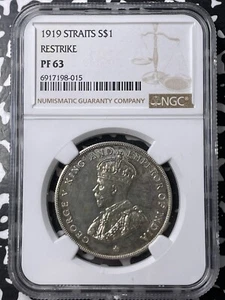 1919 Straits Settlements $1 Dollar NGC PR63 Lot#G9474 Silver! Proof! Restrike - Picture 1 of 3