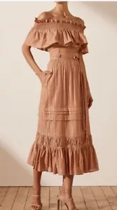 SHONA JOY Corinne Midi Skirt Desert Rose Gold sz 10 - Picture 1 of 8