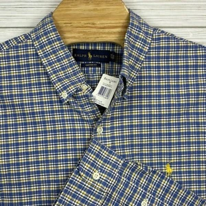 NWT Polo Ralph Lauren Custom Fit Men’s 2XL Button Down Plaid Blue Yellow Flannel - Picture 1 of 8