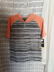 Lee Boys Size M(10-12) Short Sleeve Hooded Gray Striped Shirt #SWM4 - Picture 1 of 2