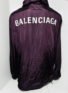 Balenciaga Mens Logo Windbreaker Nylon Hooded Rain Jacket Size 52 - Picture 1 of 12