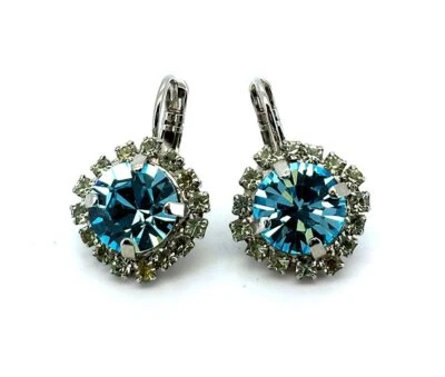 Earrings by Mariana Woman Gorgeous Aquamarine and Chrysolite Swarovski Crystals - Image 1 of 4