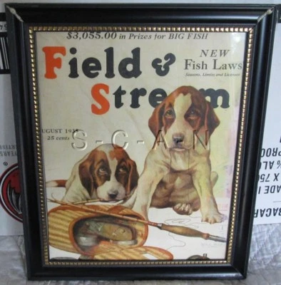 Publicidad original vintage enmarcada grande (9,5 x 11,5) - perro - pesca - campo y arroyo Foto 1 de 3