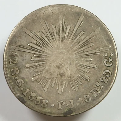 1838 MEXICO - Silver 2 Reales 2R Cap & Rays Coin #48870 - Image 1 of 2