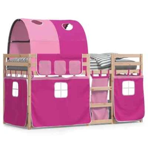 Bunk Bed with Curtains Pink 90x190 cm Solid Wood Pine vidaXL - Picture 1 of 12
