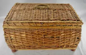 Weidenkorb Nähen Aufbewahrungsbox Vintage geflochten geflochten Fuß rotbraun o wie besehen - Bild 1 von 12