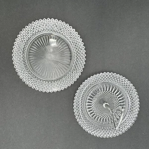 Diamond Point Style Crystal & Silver Tidbit Tray & 8.5” Plate Vtg READ Vintage - Picture 1 of 9