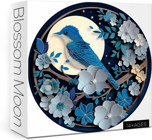 Blue Bird Flower Puzzles for Adults 1000 Pieces, 3D Paper Art Moon Jigsaw Puzzle - Picture 1 of 12
