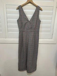 Dotti Houndstooth Check Grey Black Red Wide Peg Jumpsuit M 12 - Picture 1 of 6