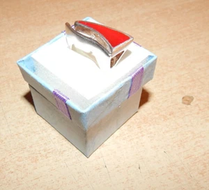 Stylischer asymmetrischer Ring DUR Silber 925 roter Farbstein vintage - Picture 1 of 13