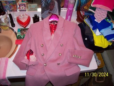 Mujer Talla 0 Fab Rosa Esmerilado Lana Blazer Casa Blanca Mercado Negro Cirujano Puños Foto 1 de 4