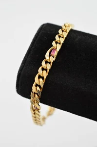 Vintage Chain Bracelet Gold Cuban Purple Rhinestone Crystal Baguette 1980s Bin6 - Picture 1 of 12