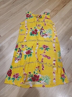 Vestido justo JAMS WORLD tamanho pequeno amarelo floral havaiano sem mangas amarrar costas vintage - Imagem 1 de 4