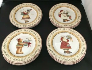 3 SETS OF 4 SAKURA JOY TO THE WORLD 8" ROUND SALAD / DESSERT PLATES Debbie Mumm - Picture 1 of 5