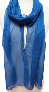 Hand Block Printed Scarf - Deep Water - 12" x 86" - cotton/silk - Picture 1 of 3