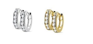 Small in Stainless Steel Gold Silver 13mm Wide Cz Huggie Hoop Earrings Set New - Picture 1 of 8
